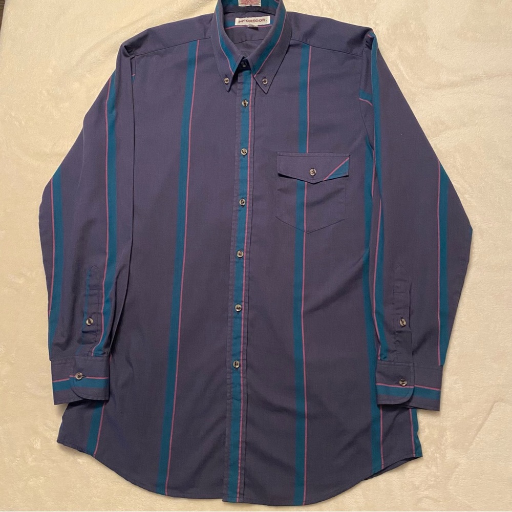 Y2K Vintage McGregor Striped Button-down Shirt, Purple Green Pink Men’s Medium
